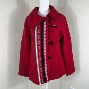 NorthStyle 100% Wool Jacket Women's Medium Red Nordic Boho Artistic Eclectic‎